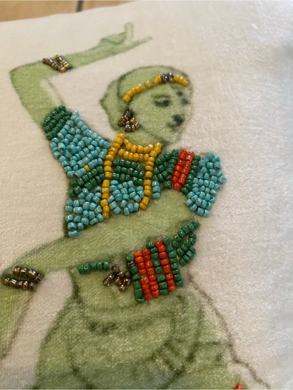 Embroidered Dance Motif Lumbar Pillow - White with Multicolor Figures